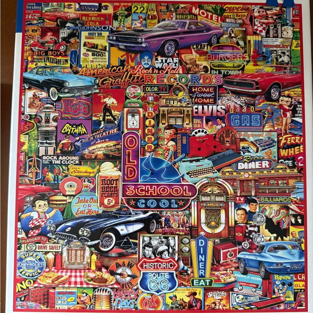 White Mountain Retro Collage Puzzle - Red, Blue 1,000 piece